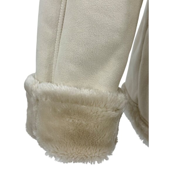 Vintage Y2K Esprit Cream Faux Suede Shearling Penny Lane Hooded Coat • Cozy Boho - Picture 6 of 16